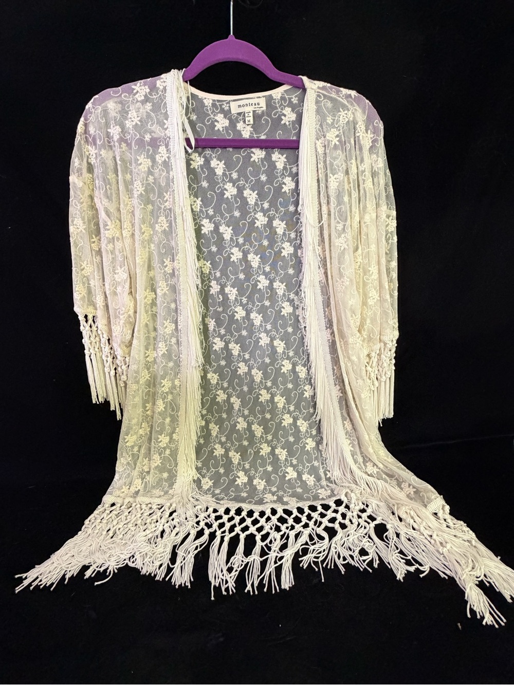 Ivory Lace Fringe Kimono Robe